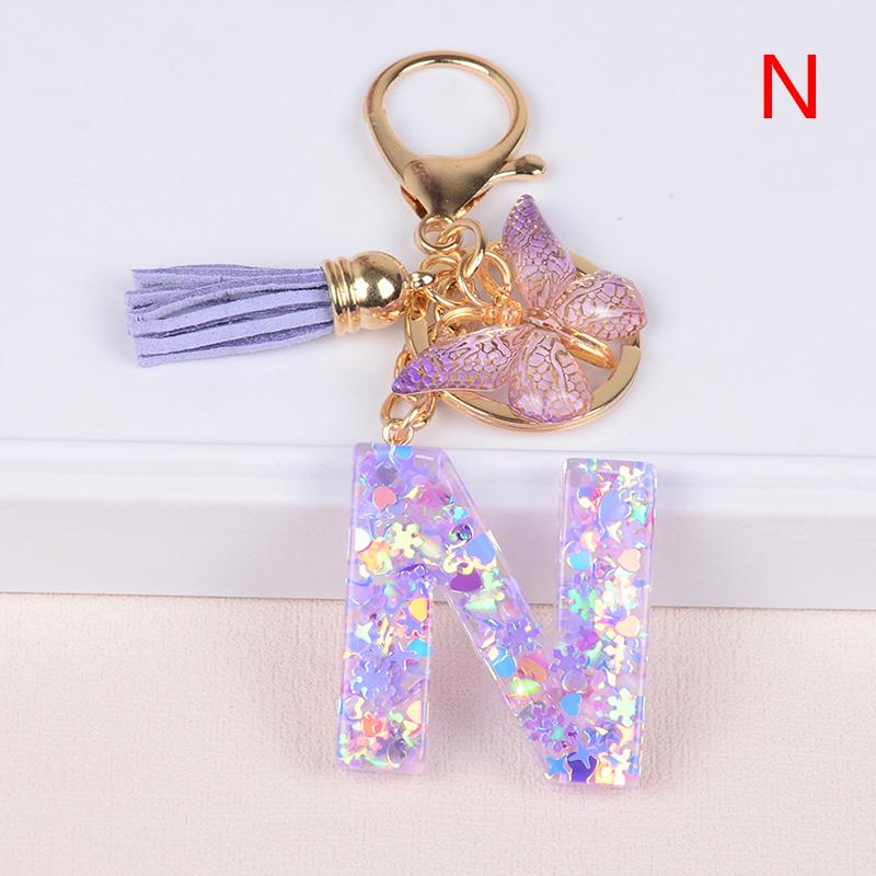 Product Introduction of A-Z Dreamy Sequin Letters Keychain For Women Tassel Butterfly Pendant Keyring  Bags  Car Key Chain 31