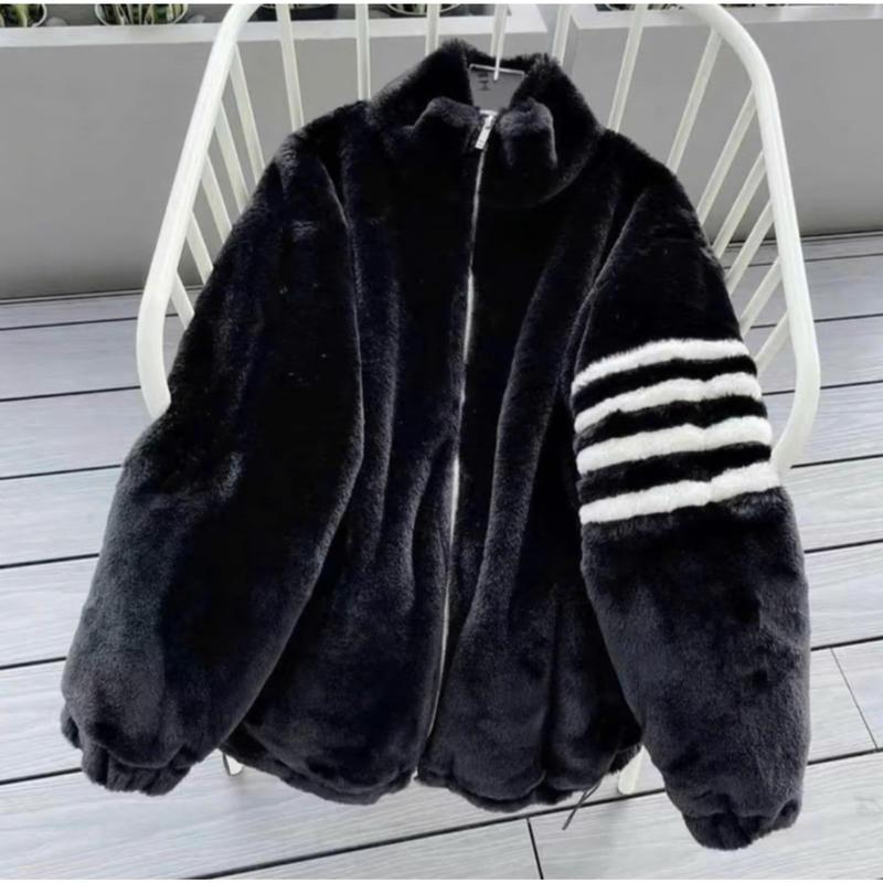 Áo Khoác nỉ Thom Lông Cừu Dày Dặn Phối Kẻ Sọc Tay, Phong Cách Hàn Quốc nam nữ mặc cực chât Cotton Jacket Cotton Jacket Menswear Trắng 1