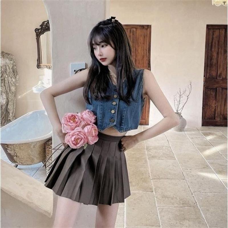 Product Introduction of Áo Vest Denim, Hàng Mới Về Mùa Hè Của Phụ Nữ, Phong Cách Cổ Điển Cổ Chữ V Nhỏ Ngắn, Bất Đối Xứng, Áo Vest Cô Gái Nóng Bỏng, Thời Trang Top Women 4