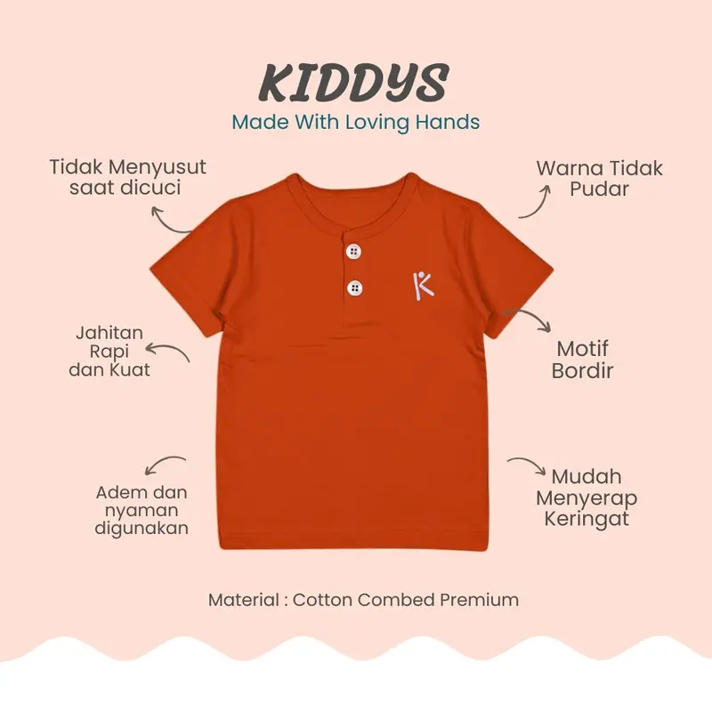 Kiddys Baju Kaos Bordir Pendek Kancing Pakaian Fashion anak Unisex Cotton Combed KA81 6