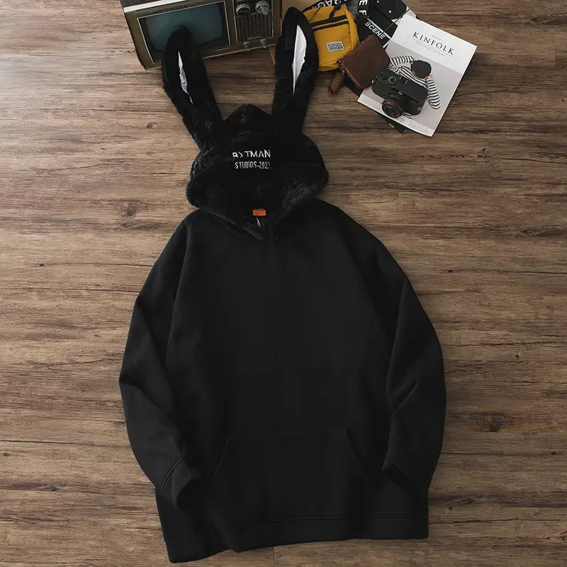 HD4 Áo hoodie nỉ bông tai thỏ dài siêu to khổng lồ chữ ngực thêu đáng yêu, mũ lông mềm unisex nam nữ 8