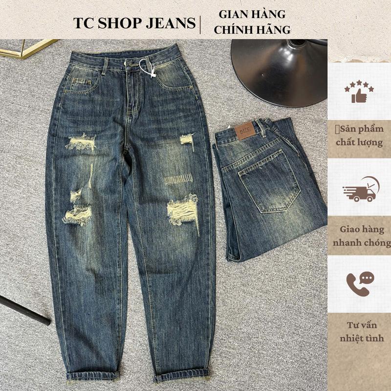 TCSHOPJEAN Quần Baggy Bigsize 55kg 90kg Jeans Nữ Xước QCXK Rách Rêu Mã QC 5012 quan jeansuong