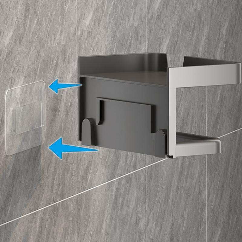 Product Introduction of Punch-free Plastic Toilet Paper Holder, 1 Count Wall Mounted Tissue Roll Dispenser with Phone Shelf, Bathroom Tissue Roll Holder for Home 16