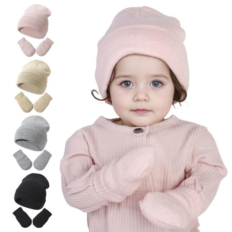 Cute Fleece Lined Baby Beanies Mittens Set Winter Warm Toddler Ear Protection Hat Pom Hat + Gloves Unisex 1
