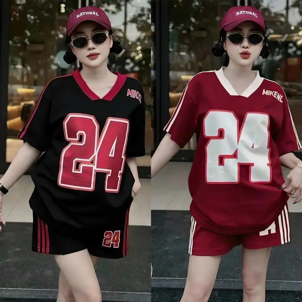 American Simple Style V-neck Short-sleeved T-shirt Fashion Sports Jersey T-shirt Large Size Unisex Shirt Autumn and Winter Women's Short-sleeved
