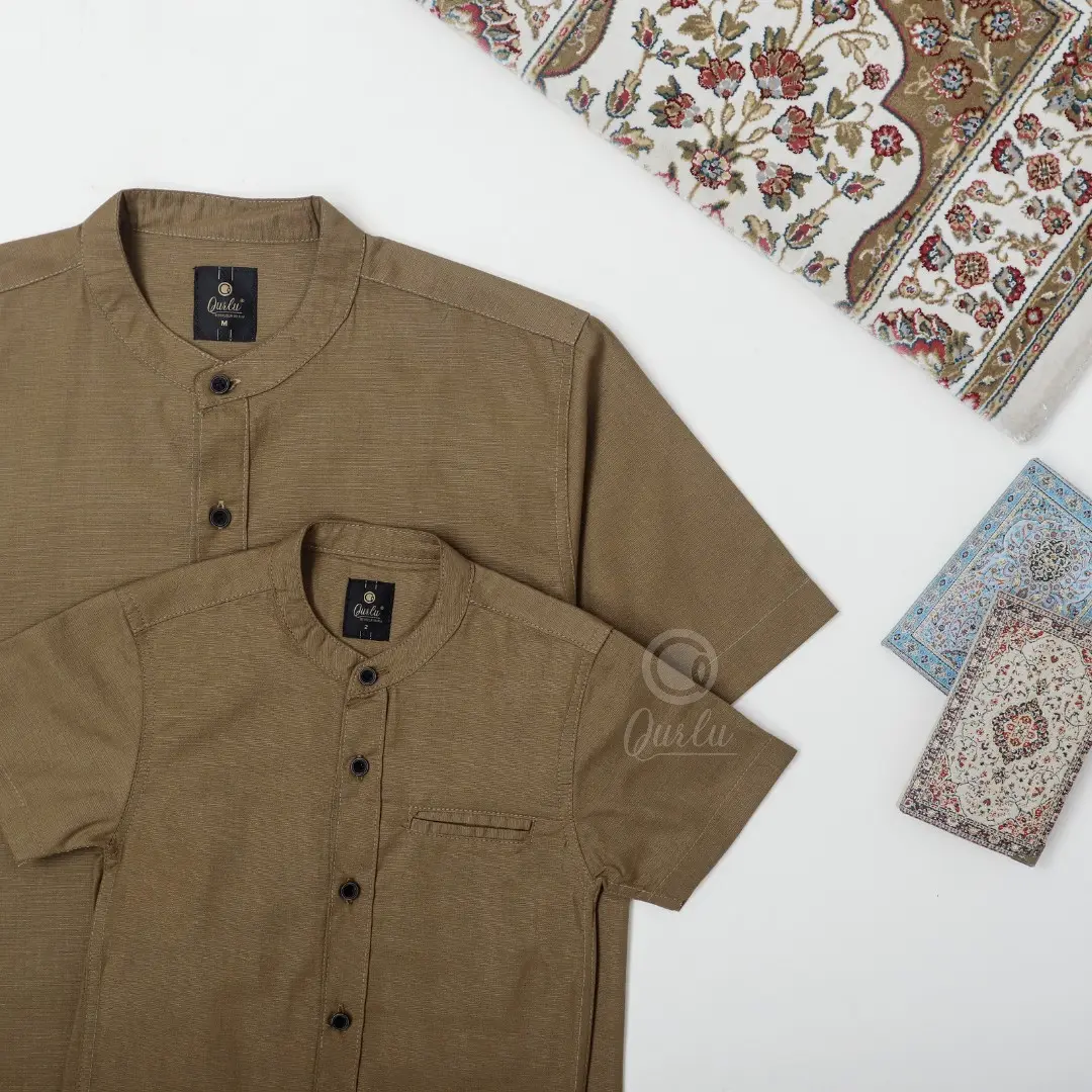 Qurlu - Kemeja Koko Dewasa/Anak warna COKLAT MOCCA (baju couple ayah dan anak laki-laki) Baju Koko Pria