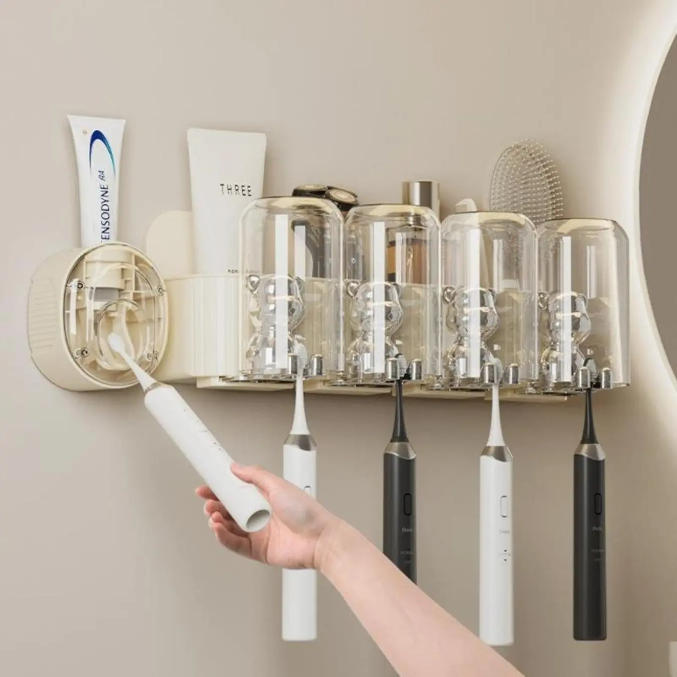 (Tặng kèm miếng dán) Bộ nhả kem đánh răng tự động 2,3,4 cốc cap cấp, sang trọng Đựng Bàn Chải Nhà Tắm