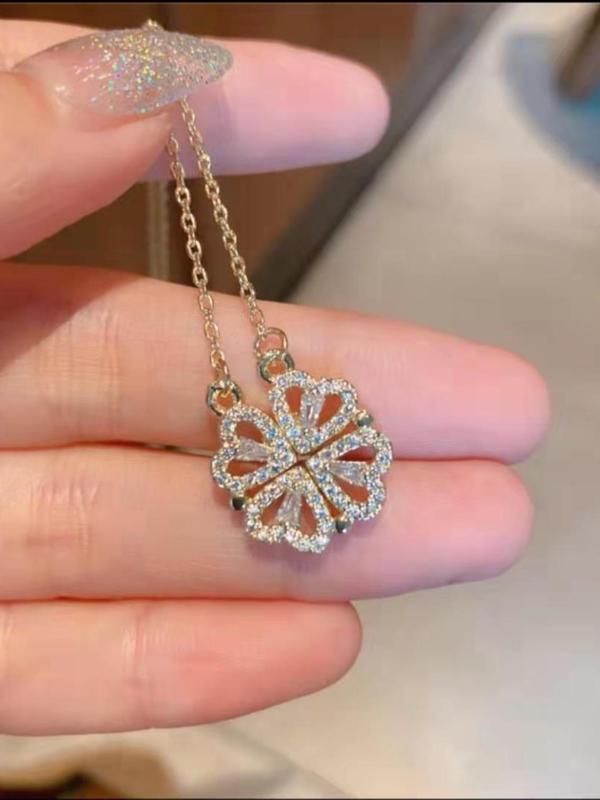 Elegant Style Hollow Out Clover Decor Pendant Necklace, Clover Pendant Necklace, Women's Fashion Jewelry Accessories For Party & Daily Wear 5