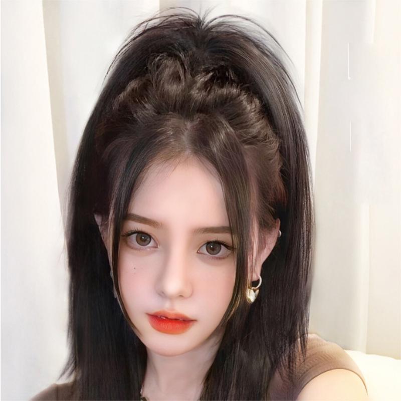 Fashion 40cm Lazy Invisible Long Hair with Grab Clip Ponytail Natural Extension Straight Hair Wig Waterfall Half-Tie High Wig 3