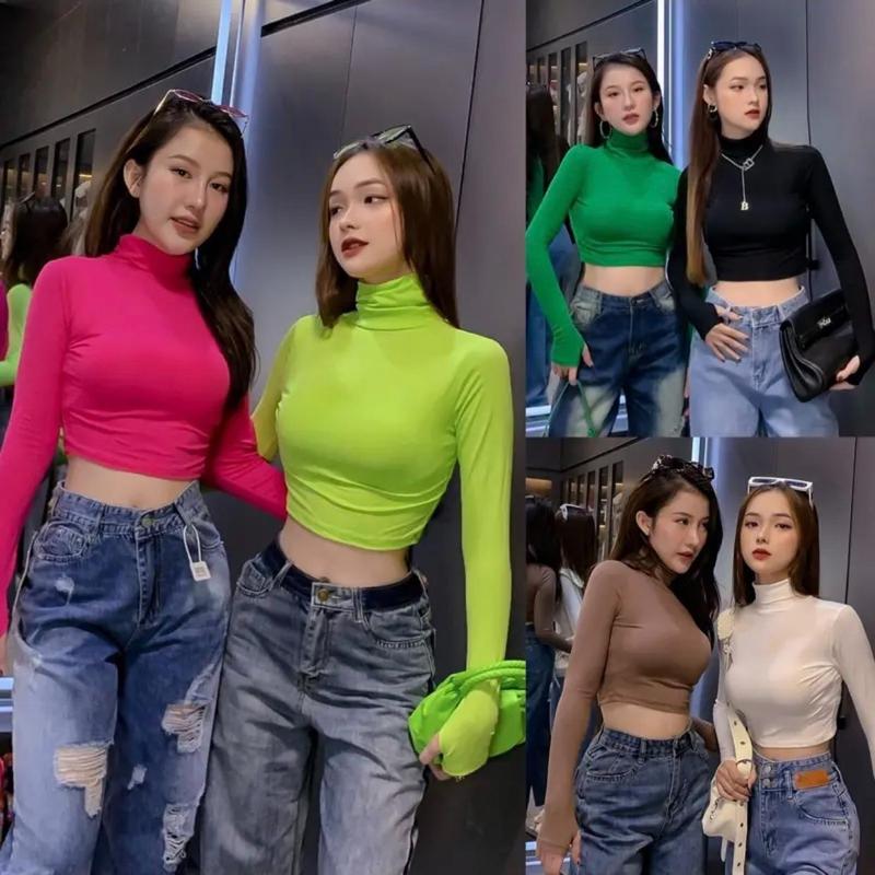 Áo len tăm  Nữ  cổ lọ dài tay dáng Croptop  (Mã mới nên em để giá tri ân, sl có hạn, sẽ tăng giá sớm, giá bán dự kiến khoảng 95k)