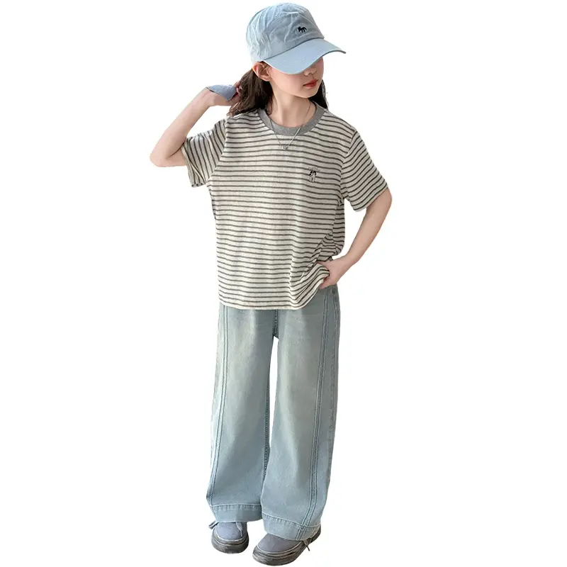 Quần Áo Bé Gái, Thiết Kế Thời Trang Hàn Quốc, Thích Hợp Mặc Hàng Ngày Hoặc Đi Học, Quần Và Áo Sọc, Cần Mua Riêng, Quần Áo Bé Gái, Có Cỡ 18-50kg