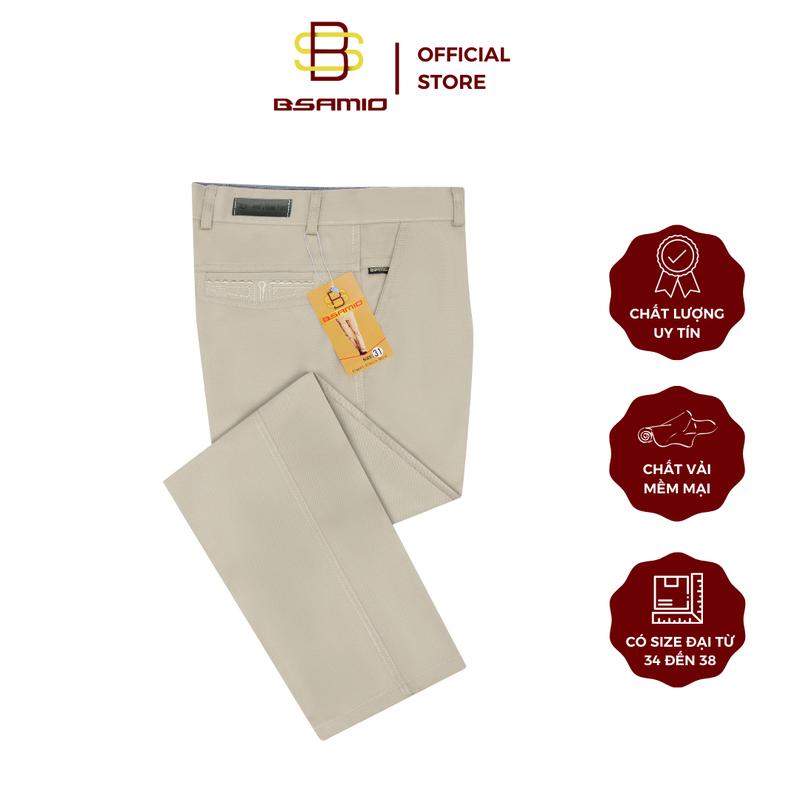 Quần Kaki Nam Trung Niên Dài Màu Kem Ống Suông, Vải Dày, Mềm, Không Xù Lông