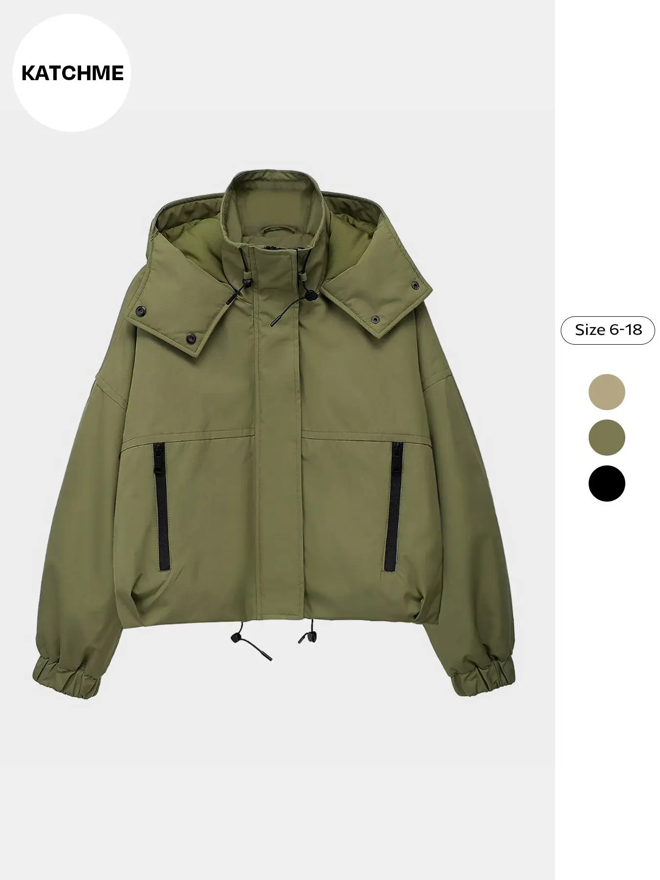 Women's Solid Drawstring Pocket Zip Up Quilted Hooded Jacket, Casual Long Sleeve Drop Shoulder Outerwear for Fall & Winter, Ladies Clothes for Daily Wear