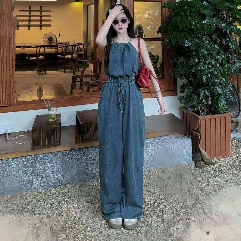 Jum quần nữ thiết kế cổ yếm phối dây thoắt eo dáng dài ống rộng sang chảnh dành cho các nàng diện đi chơi, đi tiệc Women 3
