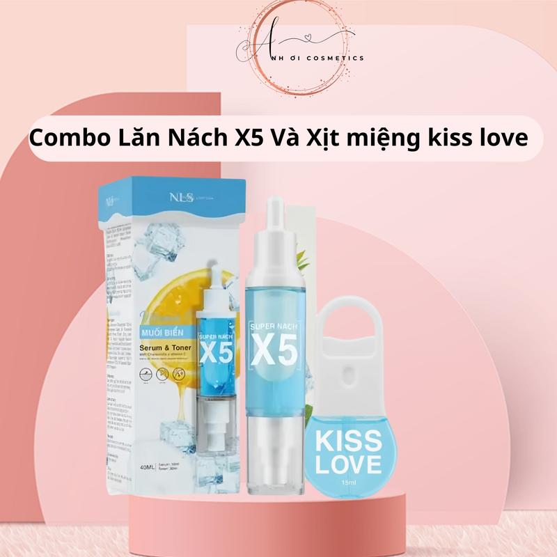 Lăn Khử Mùi Super Nách X5 2in1 , Serum Nach, Toner Nach và Xịt Miệng Kiss Love Không chứa silicon Chai 40ml