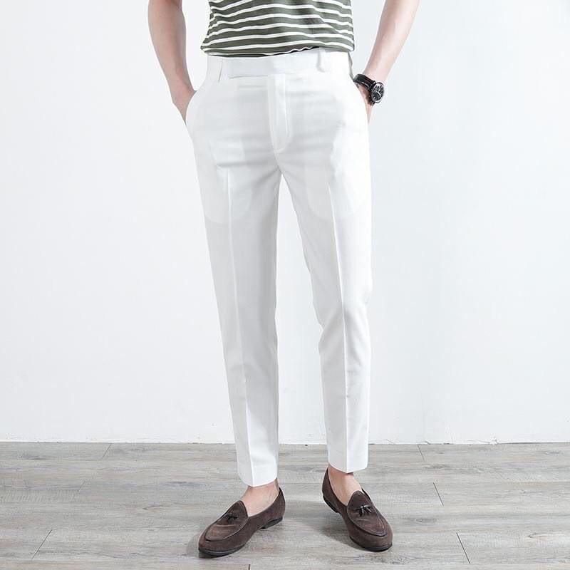 Quần tây nam màu trắng (40kg đến 150kg) chất vải mịn thấm mồ hôi thoải mái khi mặc có thể mặc đi tiệc đi chơi hoặc đi làm Menswear Pants