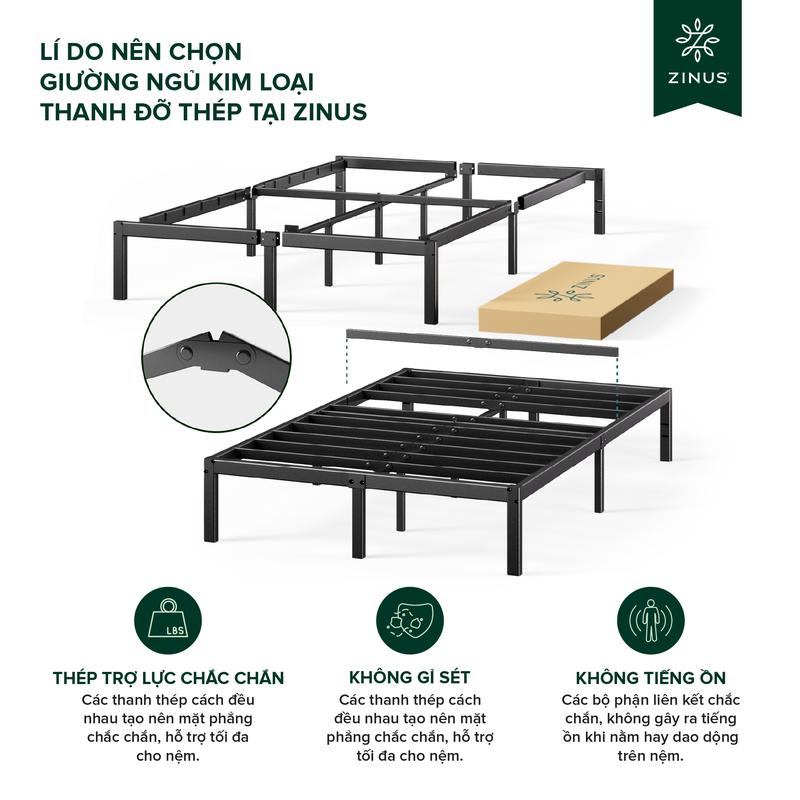 Product Introduction of Giường Sắt Với Thanh Đỡ Bằng Thép -  Elias 14in Metal Platform Bed Frame giuong  thong minh 6