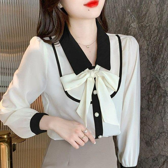 Áo sơ mi nữ cổ nơ tiểu thư Top Women