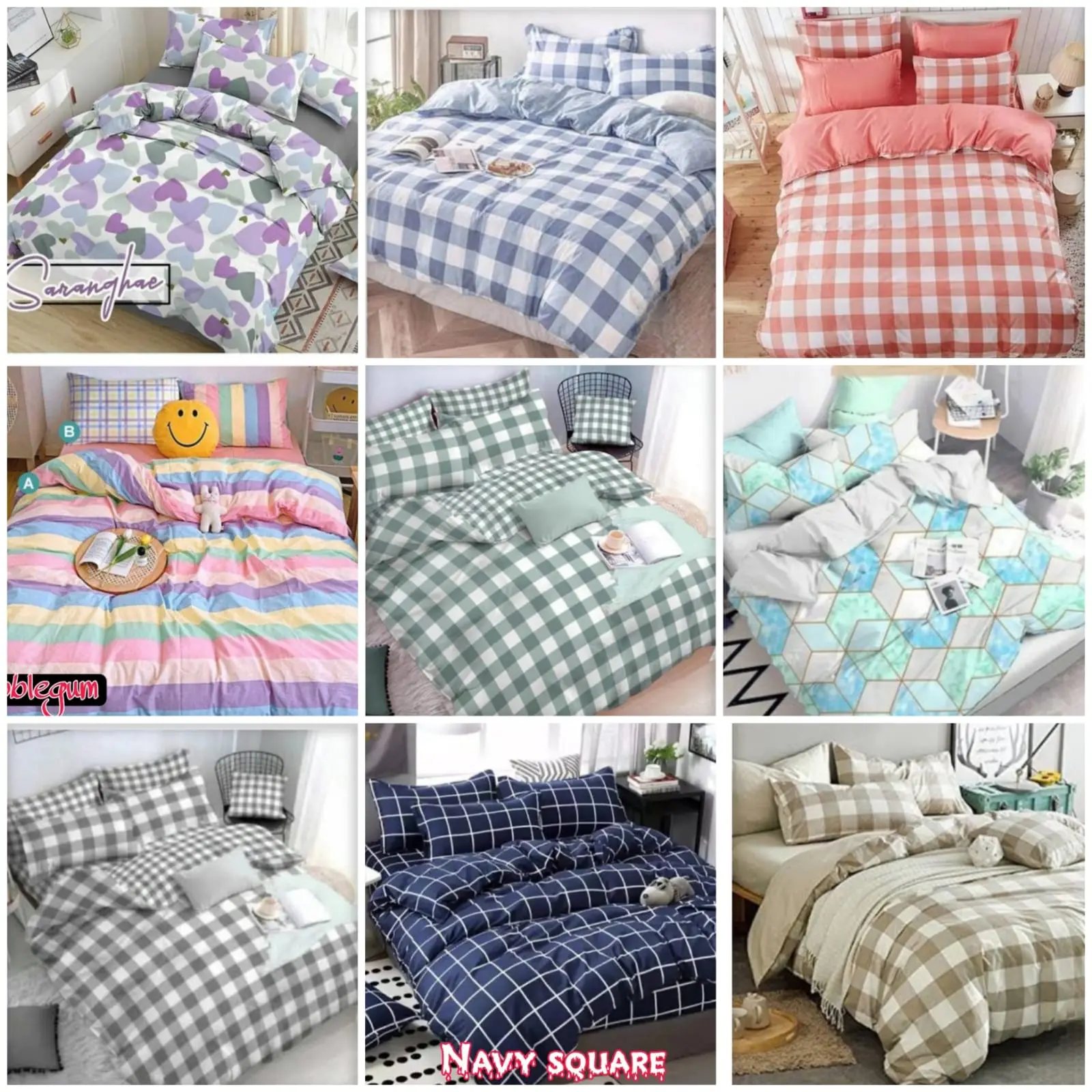 Sprei aesthetic motif kotak korean style