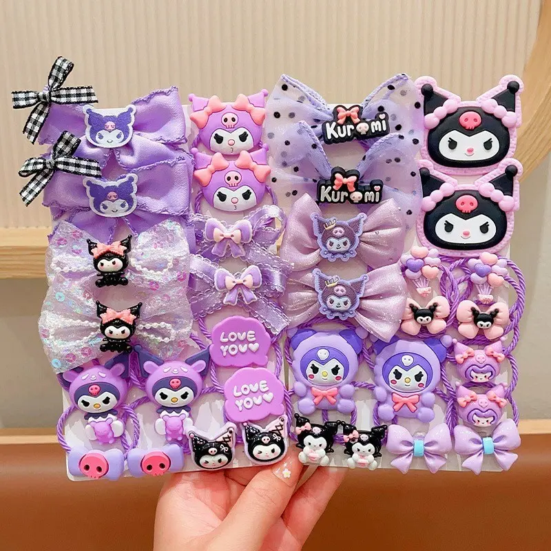 18pcs/set Children‘s hair rope girl cute kuromi high elastic rubber band rope Sanrio hair accessories Hair Clip Beach Hairpin Barrettes Accessories Hair Tie Ponytail Tie