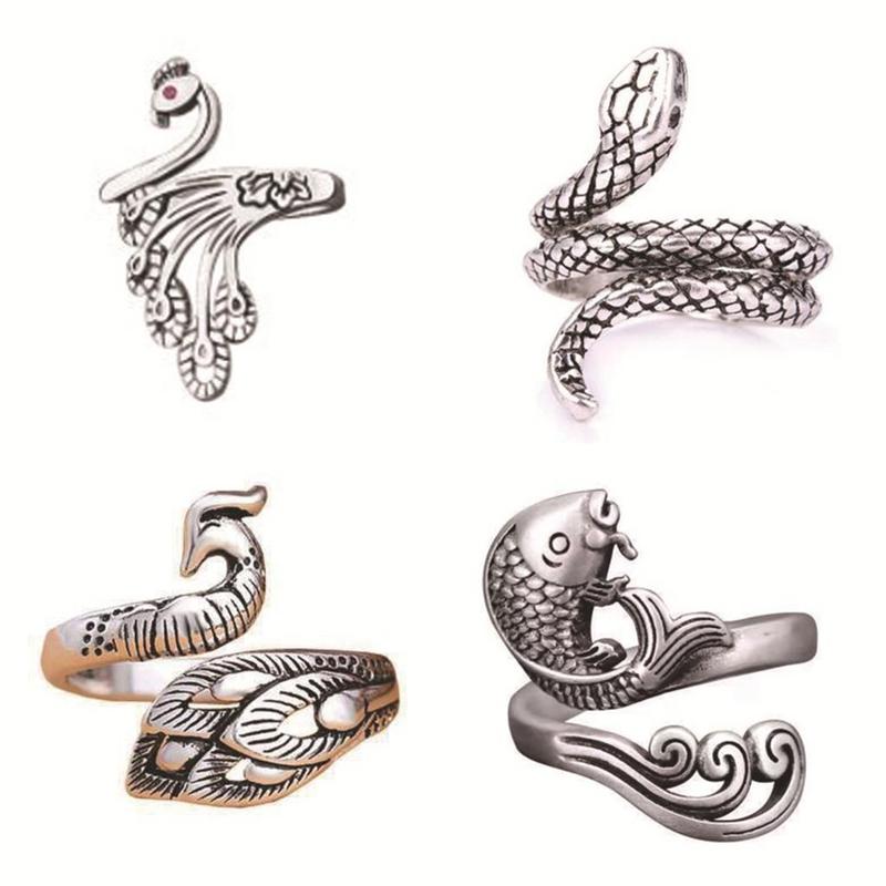 Segiyi Crochet Open Ring Adjustable Crochet Ring Adjustable Peacock Cat Fish Snake Swan Crochet Ring Set 10pcs Knitting Tension Open Rings for Crocheting Crafts Tool Accessories 6