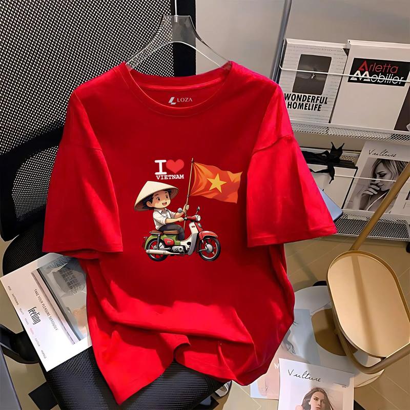 Áo phông nữ cờ đỏ sao vàng Việt nam chất liệu thun cotton - Áo Việt Nam hè 2025 - LOZA G029