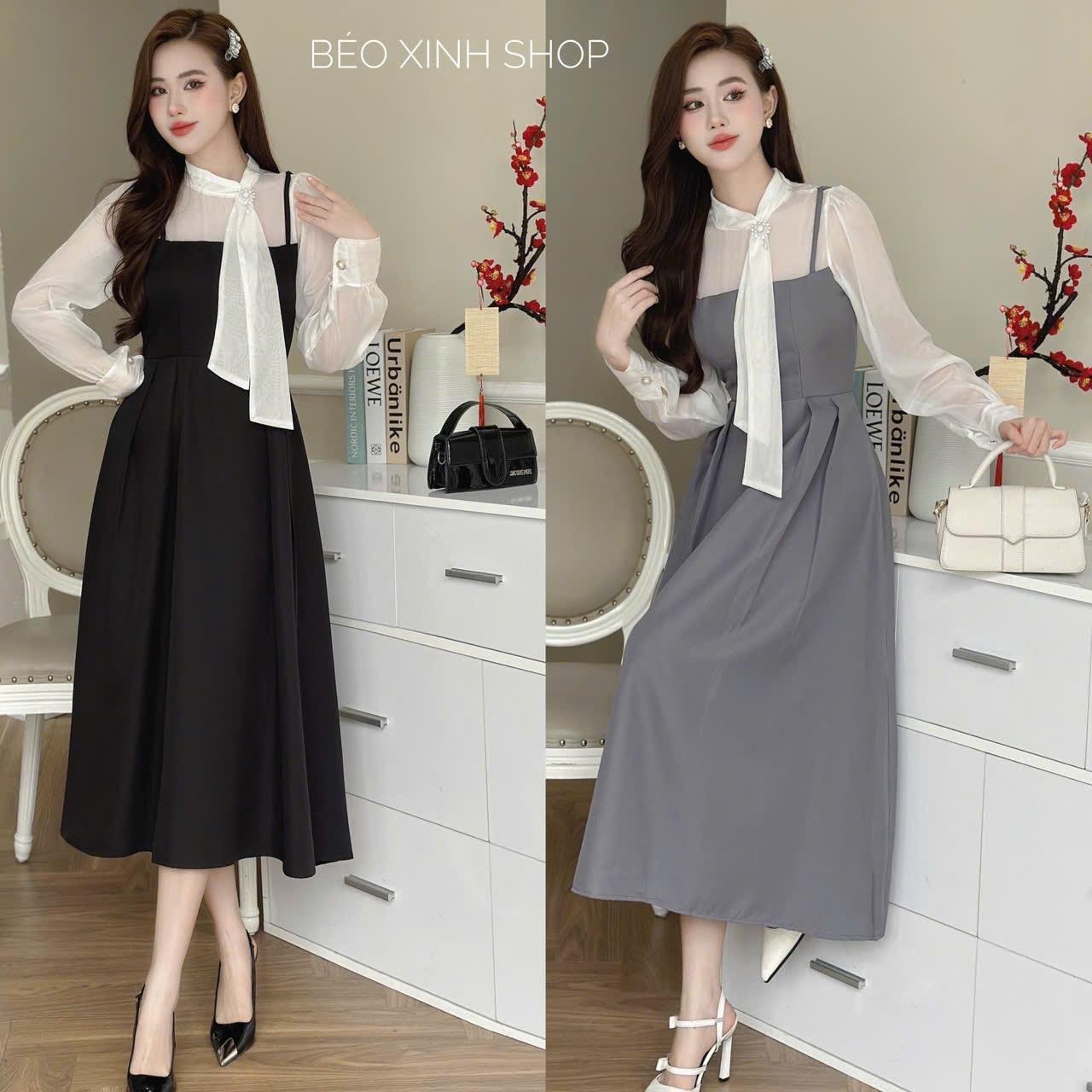 Váy Thời Trang Nữ Phối Voan Có Mút Vải Cotton Lạnh Cao Cấp Thanh lịch 40 - 95Kg - A.1428