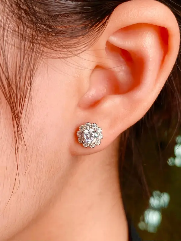 S925 Sterling Silver Flower Shaped Synthetic Moissanite Earrings, Fashionable Earrings for Women, Luxury Wedding Earrings, Fine Jewelry Anniversary Festival Gifts 2