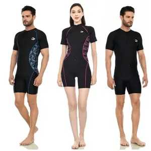DARTFIT Baju Renang Diving Dewasa Pria dan Wanita Model Zig-Zag, Tangan Pendek, Lapis Cup Bra