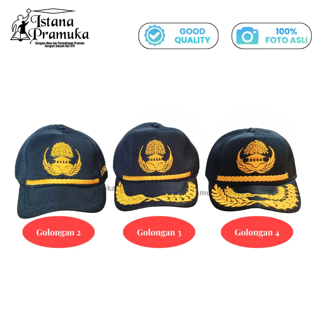 (PASTI READY) Topi Korpri Premium ASN Warna Hitam Terbaru golongan 2,3,4 Abdi Negara  - Istana Pramuka Gelora