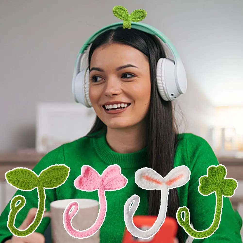 Creative Knitted Crochet Leaf Sprout Knitted Green Headphone Clothes, Craft Gift Accessories J0T1