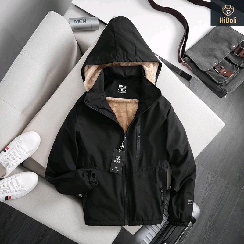 Áo gió nam nữ 2 lớp chống nước lót lông cao cấp siêu ấm Menswear Tay Dài Jacket Đen