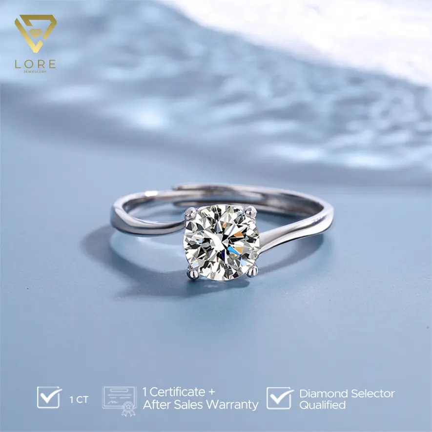 Lore Jewellery - Cincin Moissanite Lapis Emas Putih 18K - Fiona Luxury Moissanite Ring 1.0 CT