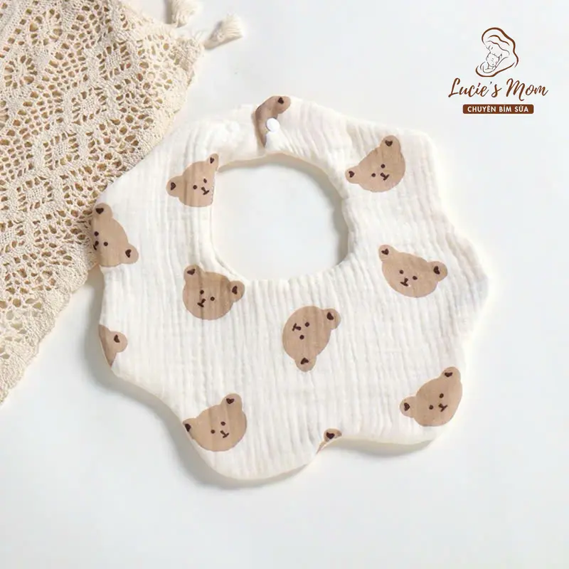 Yếm Xoay Vải Muslin Cao Cấp 4 Lớp Cúc Bấm Hoạ Tiết Siêu Dễ Thương, Thấm Hút Tốt Cho Bé Xô Muslin - LUCIE'S MOM 5