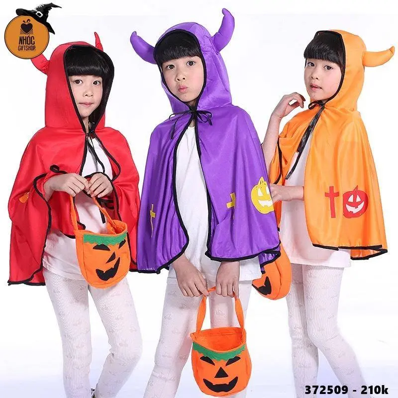 Áo Choàng Có Mũ Sừng Ác Quỷ Halloween Cho Bé Hóa Trang. 1
