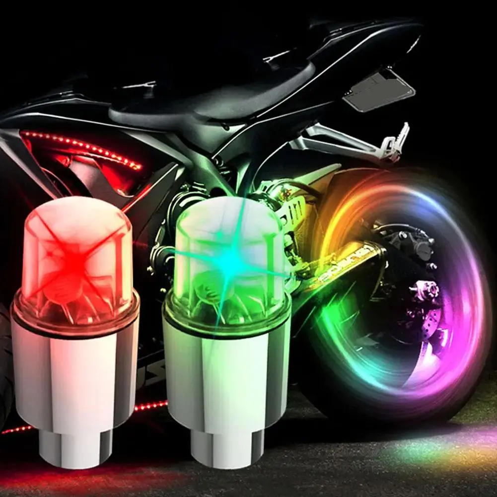 2 Waterproof Wheel Light Caps LED Tire Accessories for Car Bike Motorcycle Tyre Valve Stem Set V9C2