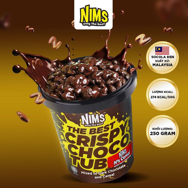 Sô cô la Đen Nims giòn tan chảy hạt chữ N Hộp 250g Malaysia