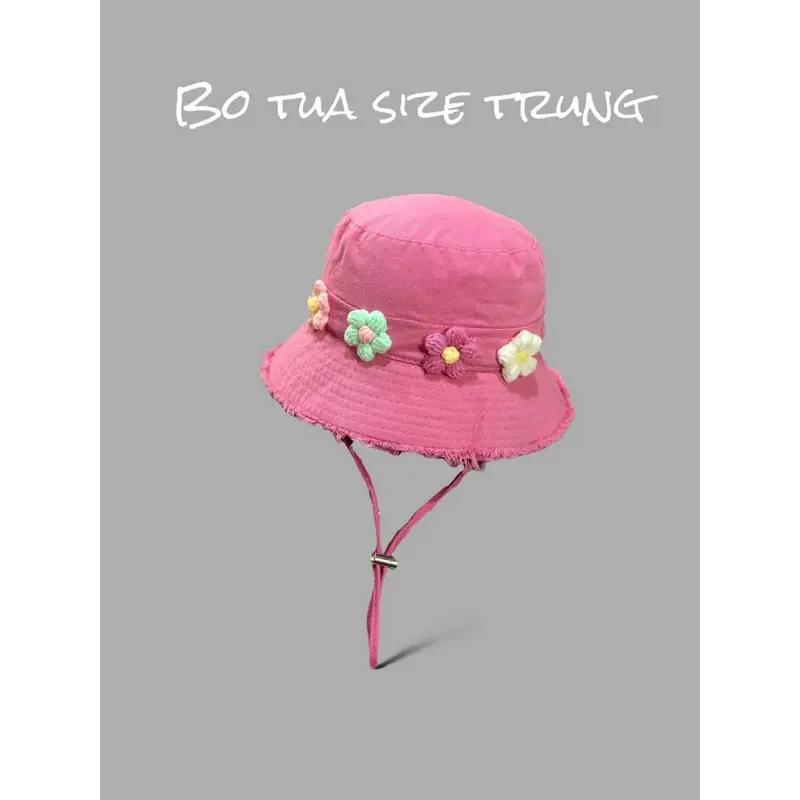 Mũ cho bé gái vành kết hợp hoa , Mũ bucket, mũ vành cho bé họa tiết dễ thương hot trend 2