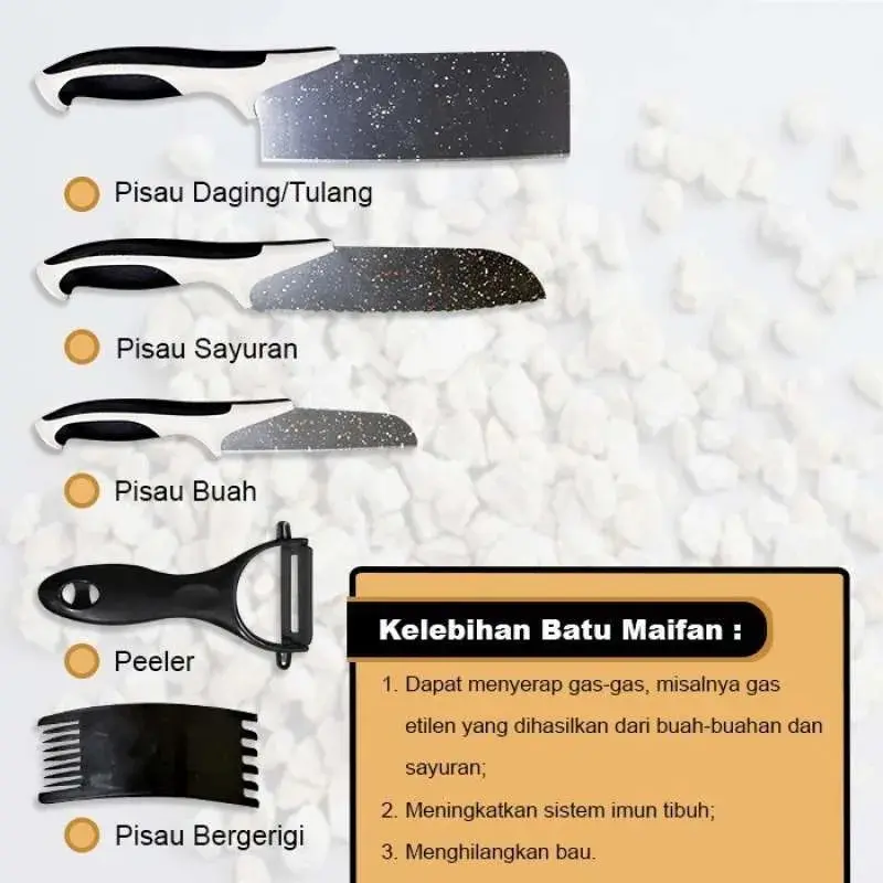 PISAU SET MURAH/KNIFE SET PISAU DAPUR SERBAGUNA MURAH 5 in 1 BLACK MARBLE 3