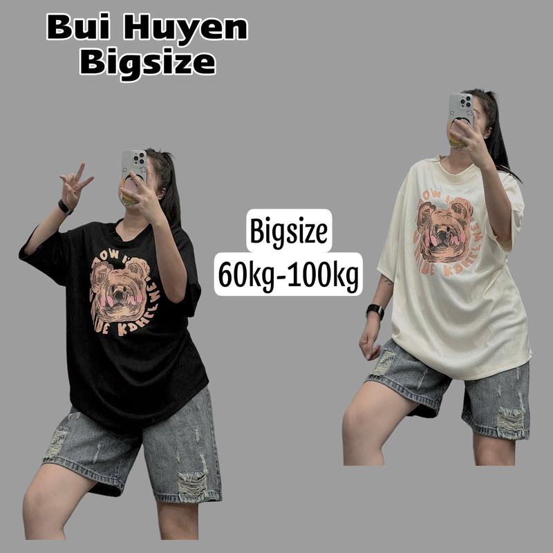 Áo Phông Cộc Tay Dấu Quần In Hình Gấu Nâu Bigsize 60-100kg