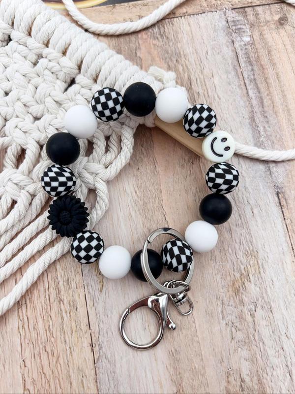 Boho Style Checkerboard Pattern Silicone Beaded Keychain, Cute - TikTok ...