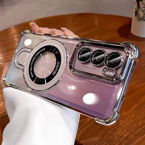 New plating transparent casing for Oppo Reno 12 12 11 Pro case with metal stand high grade soft TPU silicone case protective cover four-corner drop protection phone case men women