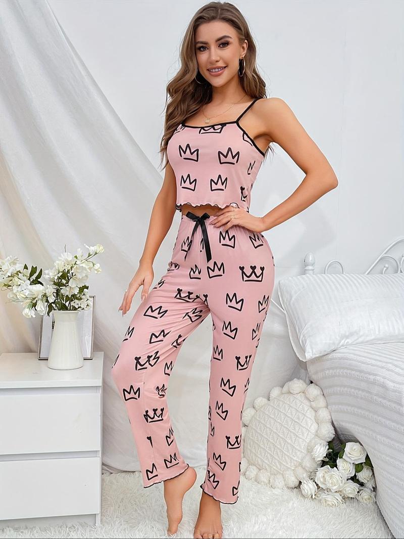 Product Introduction of Women's Graphic Print Cami Top & Pants Pyjama Set, Casual Comfortable Loungewear Set for Women, Comfy Loungewear Set for Daily Home Wear 4