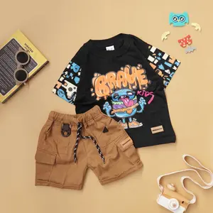 BRAVEKIDS - SETELAN ANAK COTTON COMBED DISTRO T - SHIRT KAOS TWO LAYER BASEBALL DAN CELANA COTTON DENIM FASHION
