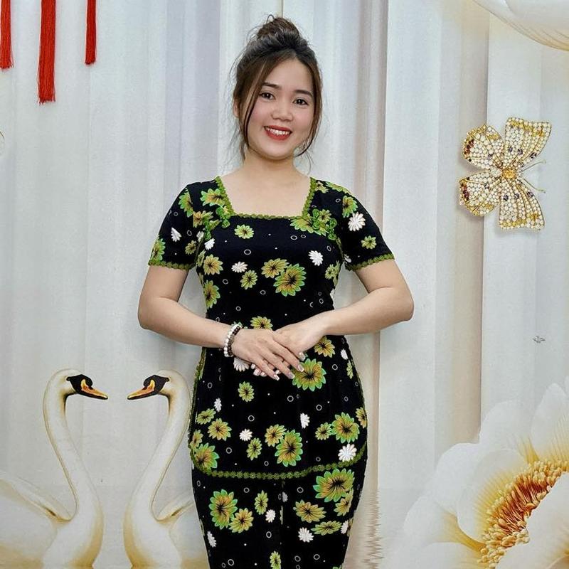 A65 Đồ bộ sẩm bông thun nữ trung niên hoạ tiết bông loang bắt mắt thương hiệu Hải Sơn Women 5