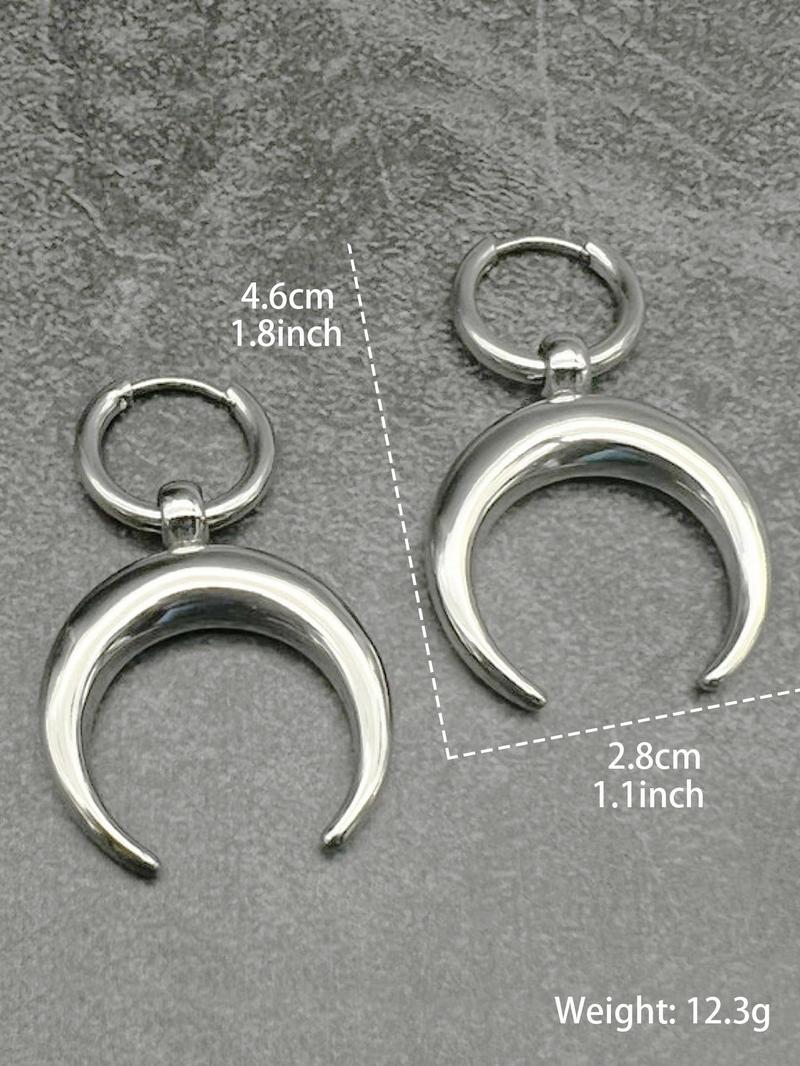 Product Introduction of Moon Shaped Dangle Earrings, Punk Exaggerated Silver Horn Earrings, Fashion Ear Jewelry for Party, Daily Clothing Decor, Trendy All-match & Exquisite Jewelry for Gift 1