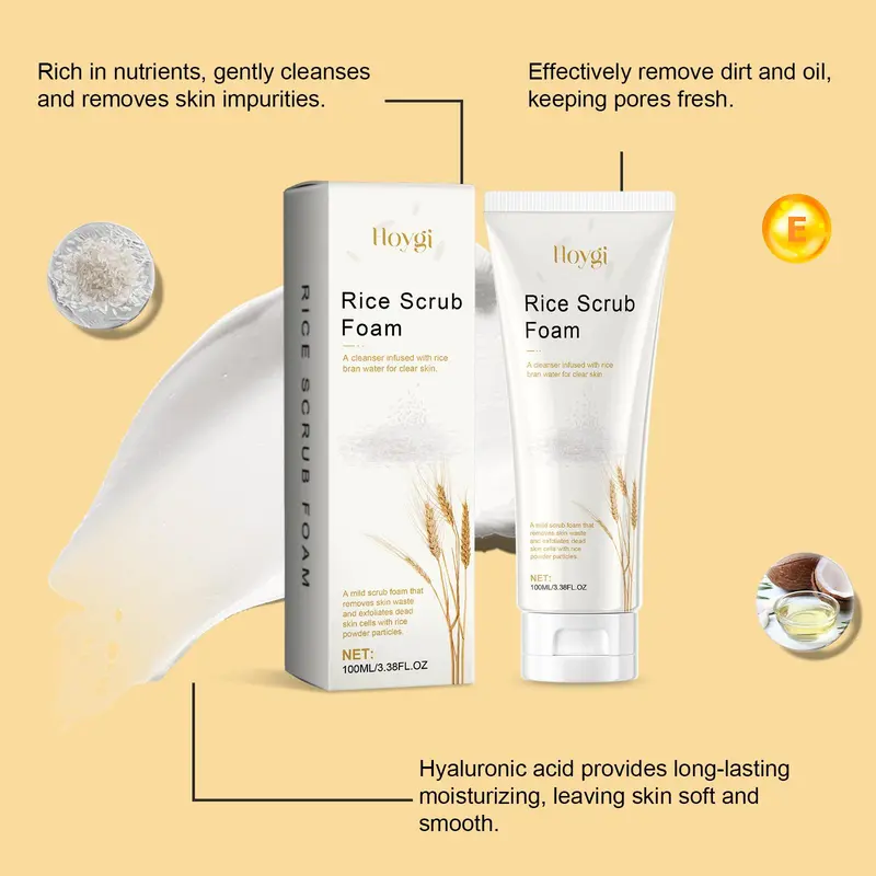 Rice Extract Facial Skincare Kit, 1 Set Rice Scrub Foam & Rice Moisturizing Mask, Facial Skin Care Kit for Women & Men 2