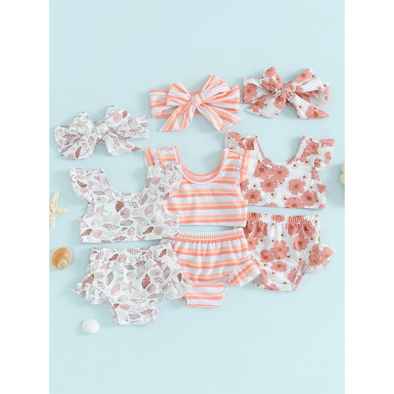Toddler Girls Three Piece Swimsuits Fly Sleeve Bikini Set Beachwear Summer Bathing Suits,Cute,Soft,Comfortable,Fitted,High-quality,Fashion,Elastic,Daily Wear,6-24 Months,2-3 Years 1