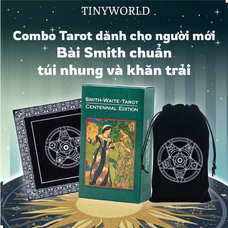 Combo Bộ Bài Bói Tarot Smith Waite Tarot kèm Túi Nhung Đựng Tarot và Khăn Trải Bàn Tarot