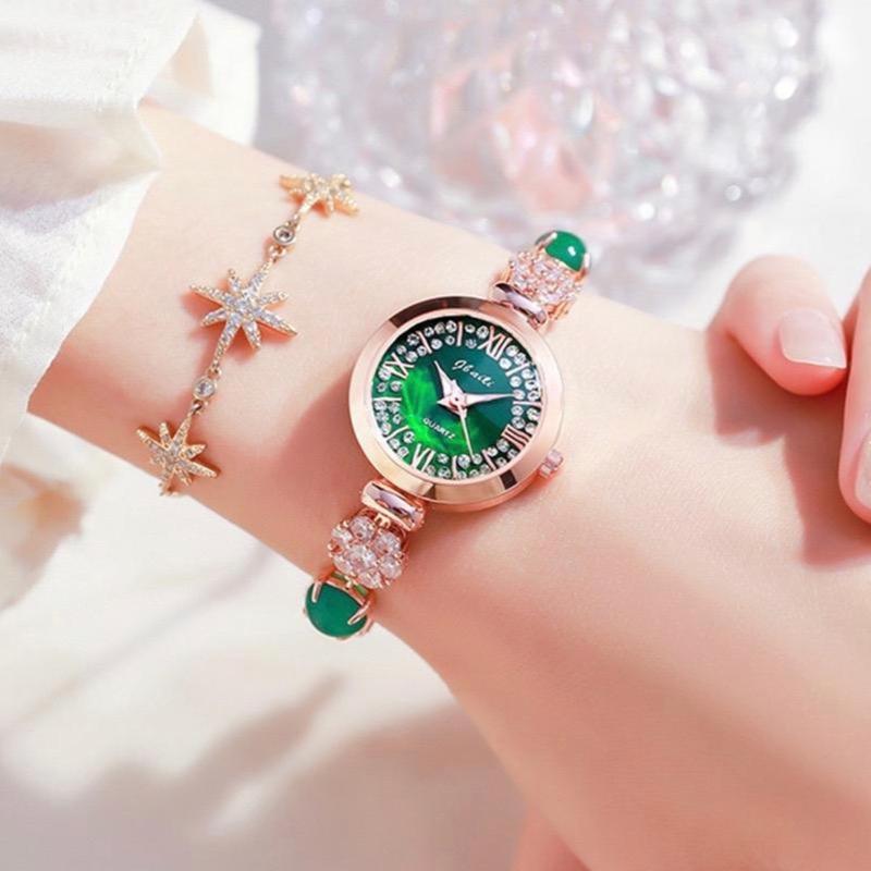 ĐỒNG HỒ NỮ LẮC TAY ĐÁ MÃ NÃO XANH {TẶNG KÈM LẮC TAY }